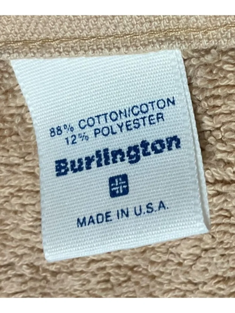 Vtg Burlington Beige & Blue Diamond Pattern Bath Towels Made In USA Set Of 2